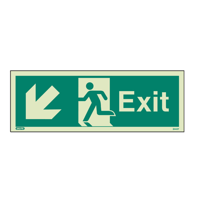 Firechief Photoluminescent EXIT DOWN LEFT Fire Safety Sign - BS (443K/R)