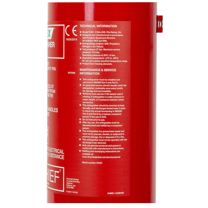 Firechief 9ltr Lith-Ex Fire Extinguisher | Certified Safety Equipment (FLE9)
