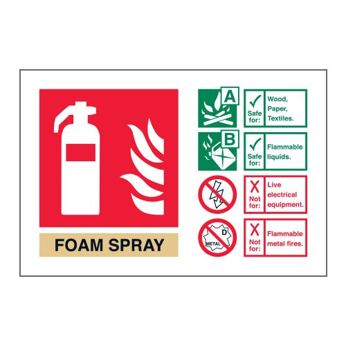 Foam Spray Extinguisher Identification Signage Various Finishes 105 x 155 mm