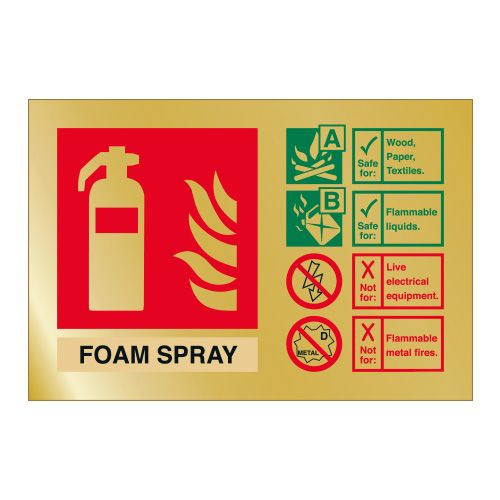 Foam Spray Extinguisher Identification Signage Various Finishes 105 x 155 mm