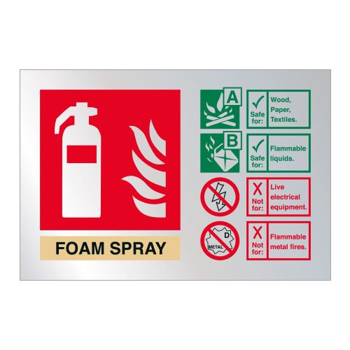 Foam Spray Extinguisher Identification Signage Various Finishes 105 x 155 mm