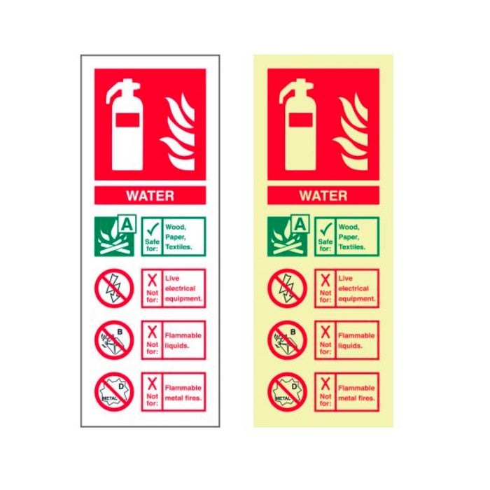 Water Fire Extinguisher Identification Signage Various Finishes 200 x 75mm