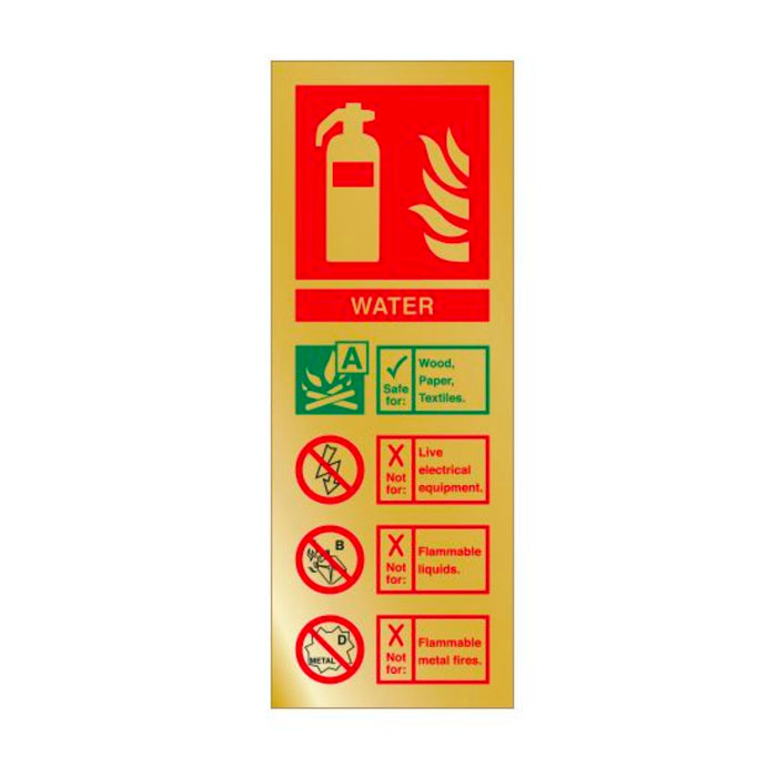 Water Fire Extinguisher Identification Signage Various Finishes 200 x 75mm