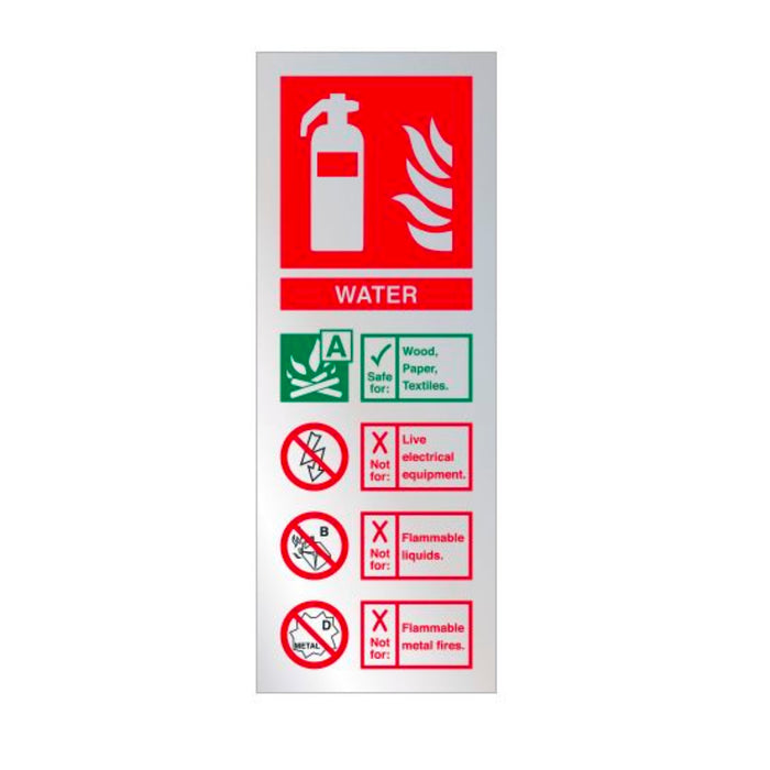 Water Fire Extinguisher Identification Signage Various Finishes 200 x 75mm