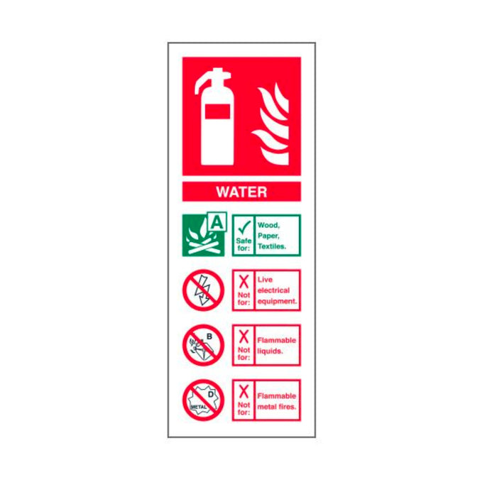 Water Fire Extinguisher Identification Signage Various Finishes 200 x 75mm