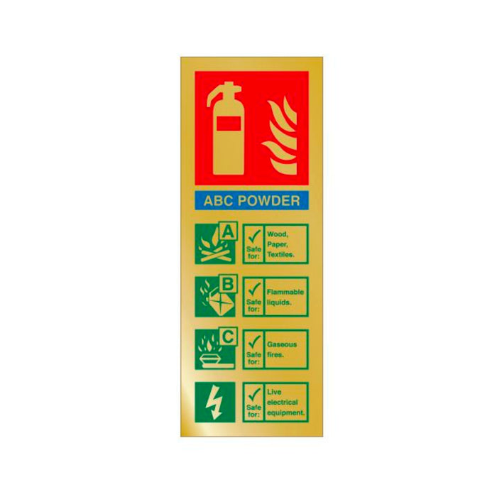 ABC Powder Fire Extinguisher ID Sign in Vinyl or rigid PVC 200 x 75mm