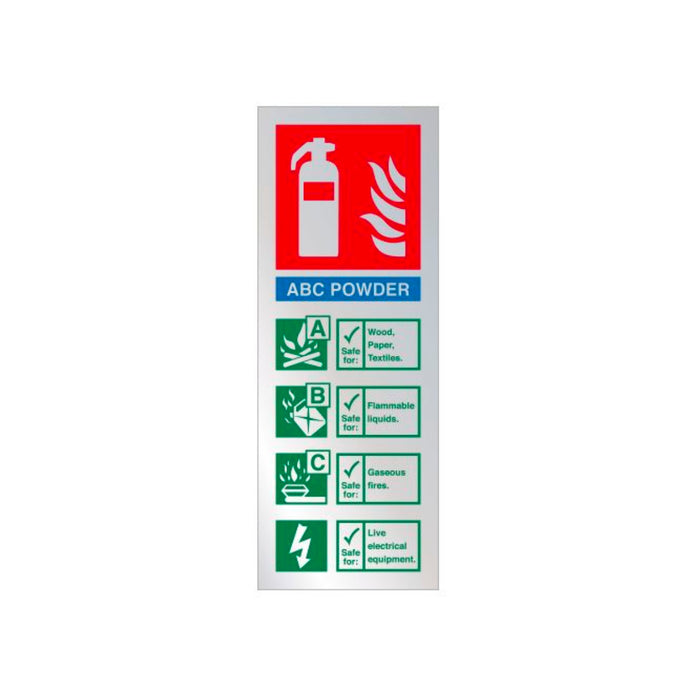 ABC Powder Fire Extinguisher ID Sign in Vinyl or rigid PVC 200 x 75mm