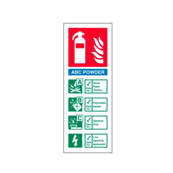 ABC Powder Fire Extinguisher ID Sign in Vinyl or rigid PVC 200 x 75mm