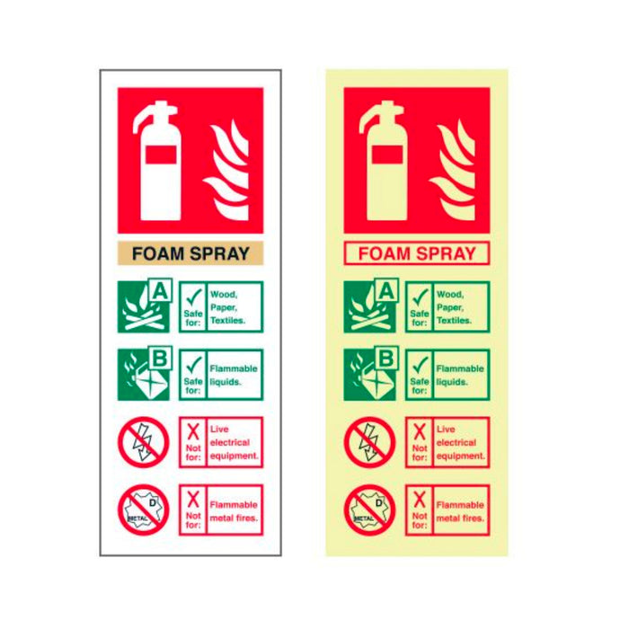 Foam Spray Extinguisher Identification Signage Various Finishes 200 x 75mm