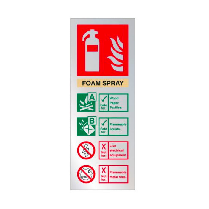 Foam Spray Extinguisher Identification Signage Various Finishes 200 x 75mm