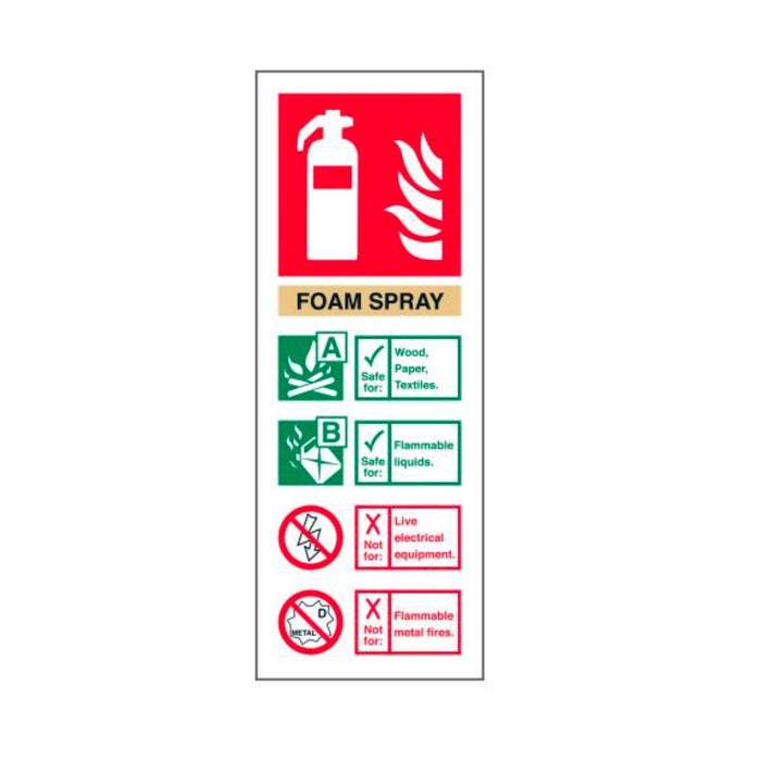 Foam Spray Extinguisher Identification Signage Various Finishes 200 x 75mm