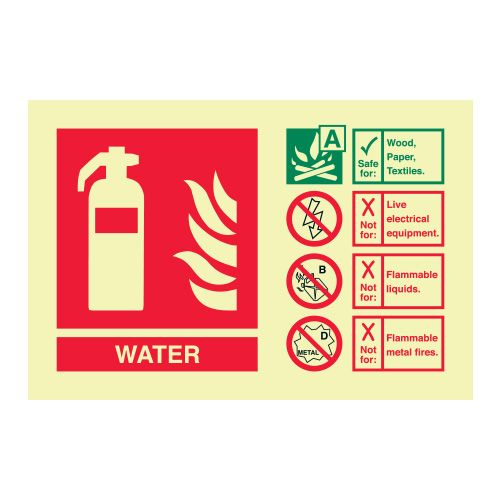 Water Fire Extinguisher Identification Signage Various Finishes 105 x 155 mm