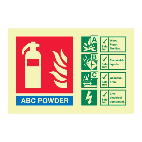 ABC Powder Fire Extinguisher ID Sign in Vinyl or rigid PVC 105 x 155 mm