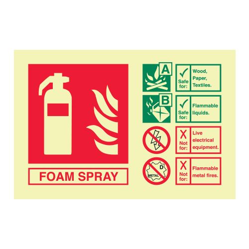 Foam Spray Extinguisher Identification Signage Various Finishes 105 x 155 mm