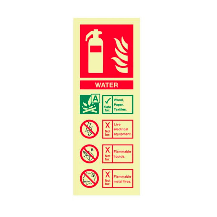 Water Fire Extinguisher Identification Signage Various Finishes 200 x 75mm