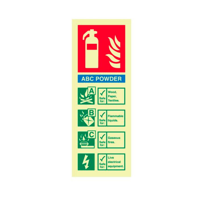 ABC Powder Fire Extinguisher ID Sign in Vinyl or rigid PVC 200 x 75mm