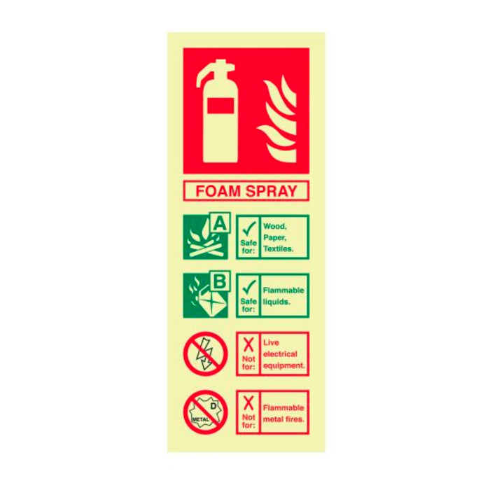 Foam Spray Extinguisher Identification Signage Various Finishes 200 x 75mm