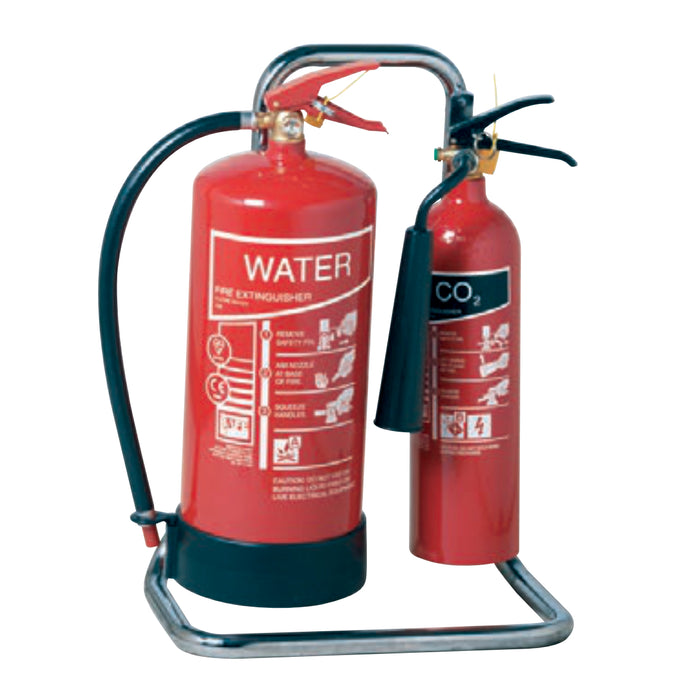 Red or Chrome Metal Fire Extinguisher Stands - Single & Double, Durable Design