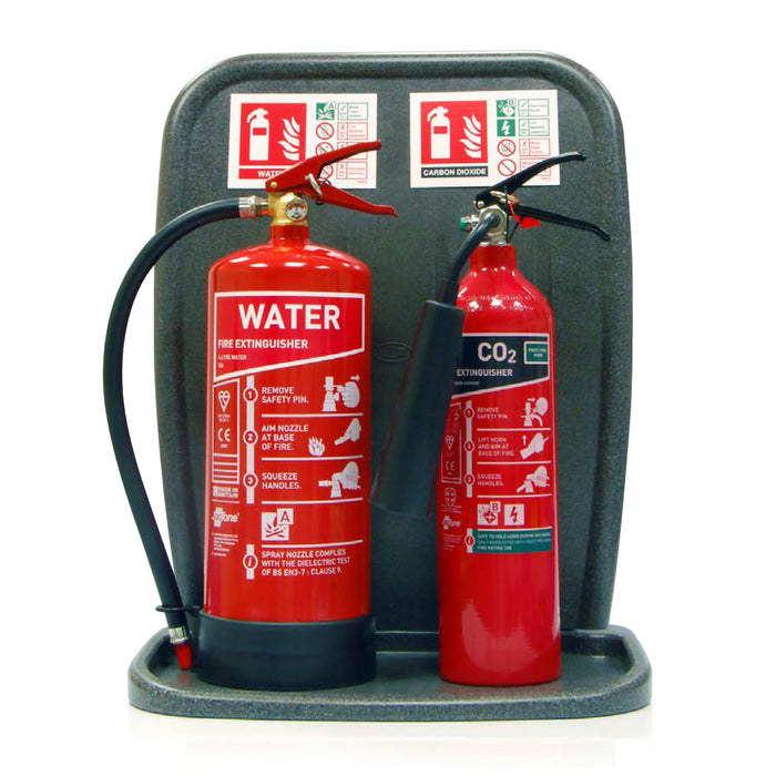 Two-Piece Fire Extinguisher Stands - Single or Double - Red or Grey